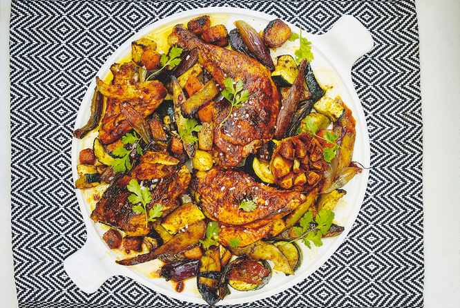 Pečená drůběž Ras el Hanout se zeleninou